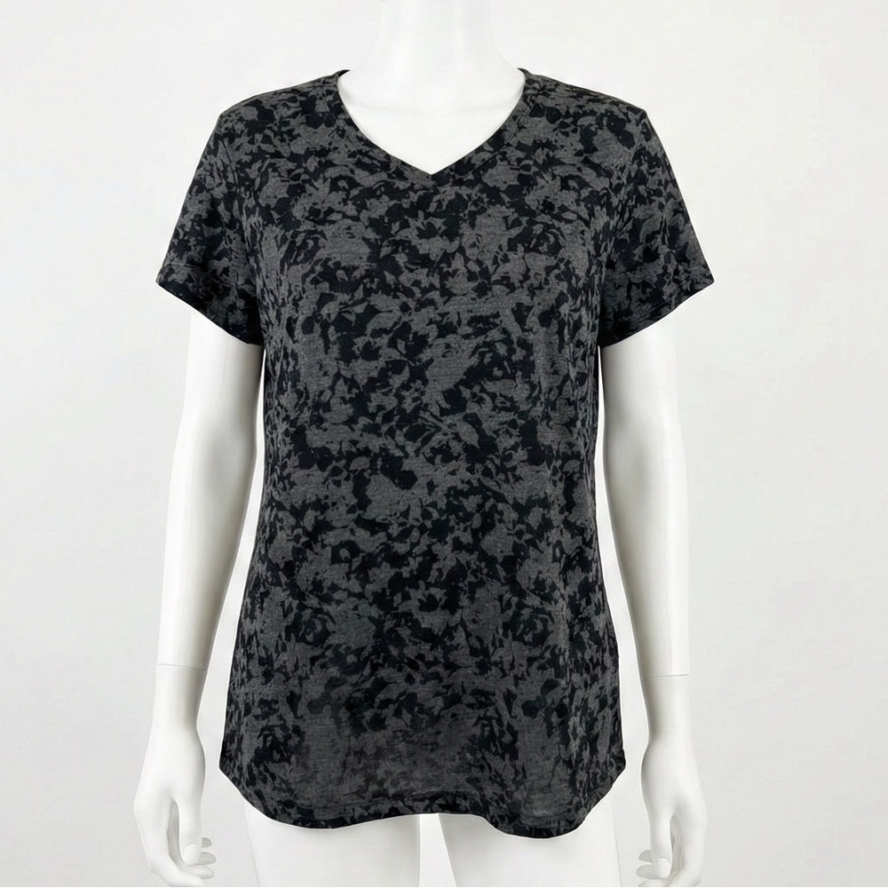 Tek Gear Burnout VNeck TShirt XL Black Gray Abstract Floral Tee Short Sleeve Gym